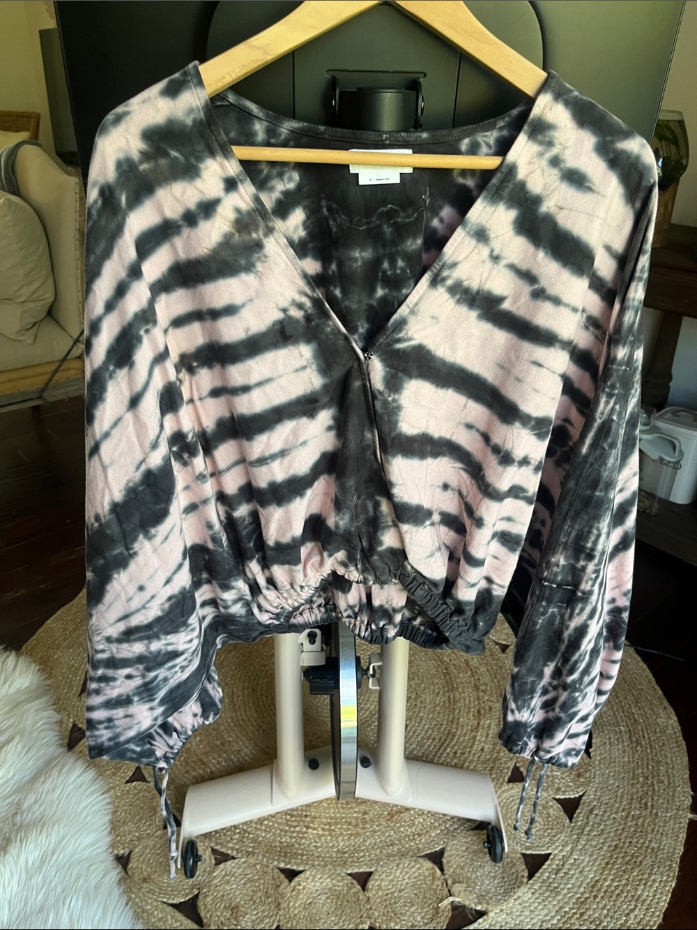 Lovers + Friends Pink & Black Tie-Dye V-Neck Drawstring Top